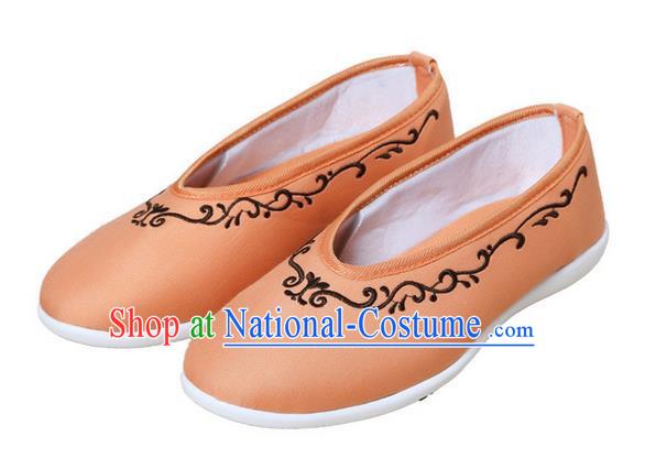 Top Chinese Traditional Tai Chi Embroidered Linen Shoes Kung Fu Pulian Shoes Martial Arts Orange Shoes for Women