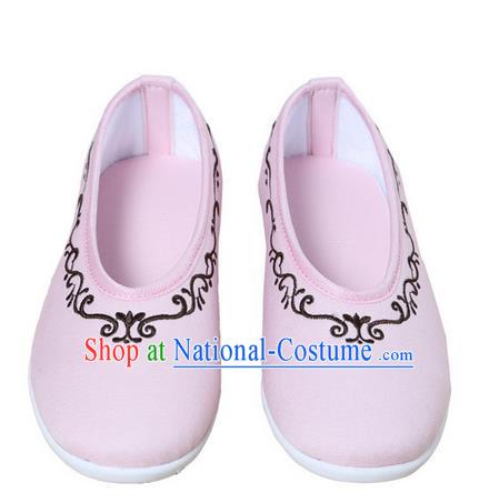 Top Chinese Traditional Tai Chi Embroidered Linen Shoes Kung Fu Pulian Shoes Martial Arts Pink Shoes for Women