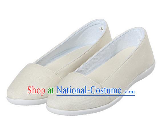 Top Chinese Traditional Tai Chi Linen Shoes Kung Fu Pulian Shoes Martial Arts Beige Shoes for Women