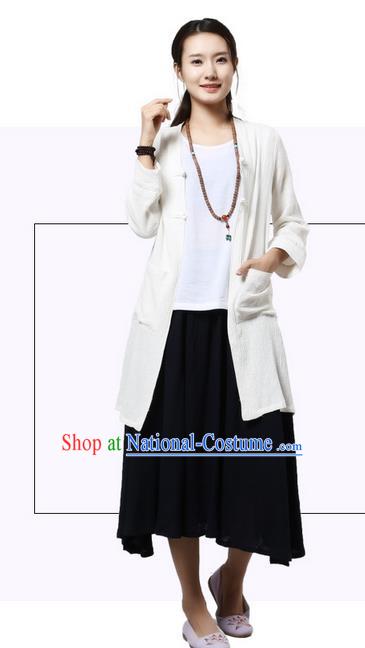 Top Chinese Traditional Costume Tang Suit Beige Coats, Pulian Zen Clothing China Cheongsam Upper Outer Garment Plated Buttons Dust Coats for Women