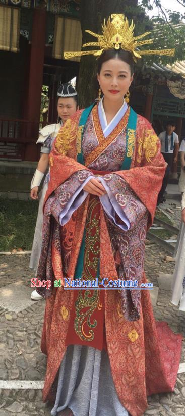 Traditional Chinese Ancient Imperial Consort Costume and Headpiece Complete Set, Xuan-Yuan Sword Legend  The Clouds of Han the Three Kingdoms Imperial Empress Hanfu Clothing for Women