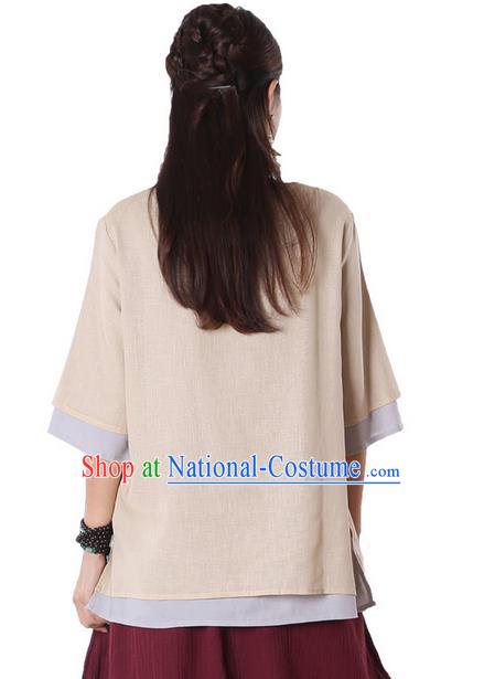 Top Chinese Traditional Costume Tang Suit Double-deck Khaki Blouse, Pulian Zen Clothing China Cheongsam Upper Outer Garment Plated Buttons Shirts for Women