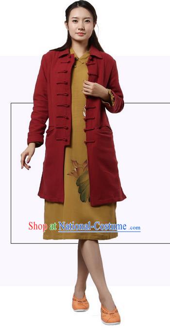 Top Chinese Traditional Costume Tang Suit Plated Buttons Coats, Pulian Clothing Republic of China Cheongsam Red Dust Coats for Women