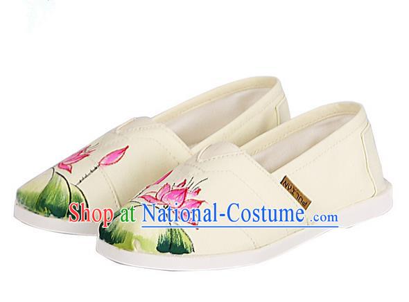 Top Chinese Traditional Linen Shoes, Pulian Shoes China Painting Lotus Cloth Shoe for Women