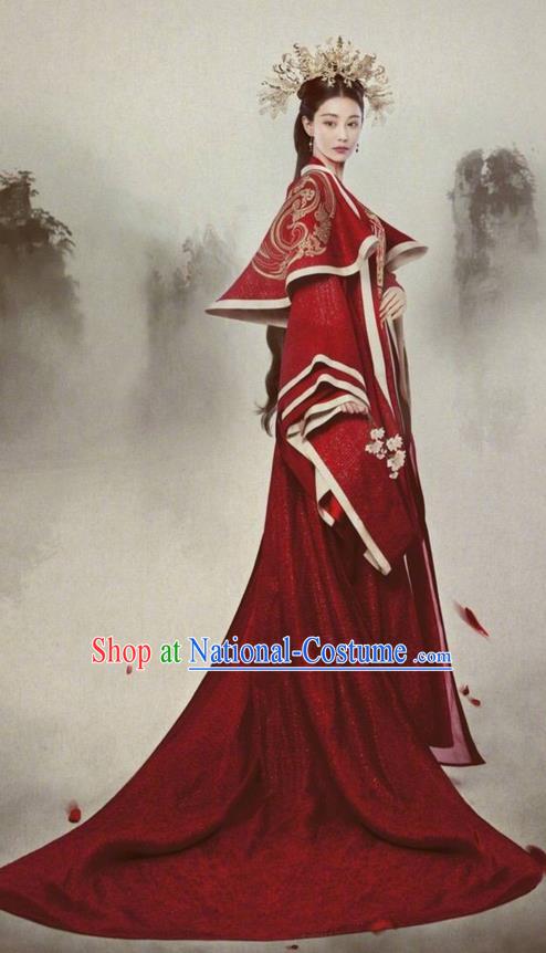 Traditional Chinese Ancient Imperial Empress Costume and Headpiece Complete Set, Chinese Teleplay Flower Shabana Flyings Sky Song Dynasty Queen Wedding Clothing for Women