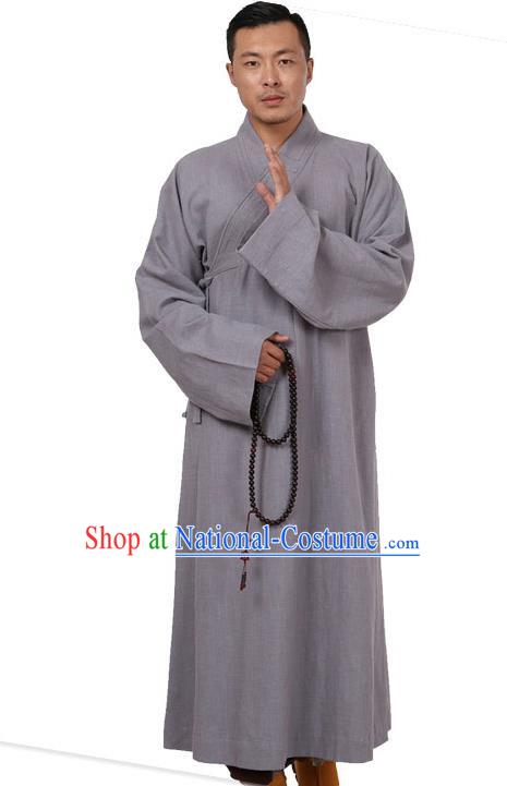 Traditional Chinese Kung Fu Costume Martial Arts Linen Grey Monk Robes Pulian Meditation Clothing, China Tang Suit Shaolin Wushu Frock for Men