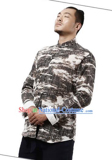 Traditional Chinese Kung Fu Costume Martial Arts Tang Suit Shirts Pulian Meditation Clothing, China Tai Chi Plated Buttons Coffee Overshirts for Men