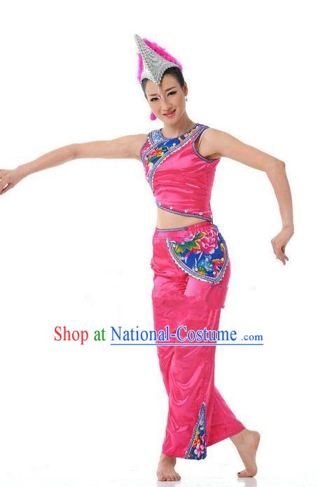 Traditional Chinese Yi Nationality Dancing Costume, Torch Festival Dance Clothing, Chinese Yi Minority Nationality Costume for Women