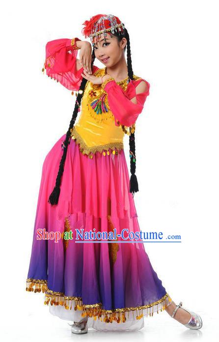 Traditional Chinese Uyghur Nationality Dancing Costume, Folk Dance Ethnic Costume, Chinese Minority Nationality Uigurian Dance Dress for Women