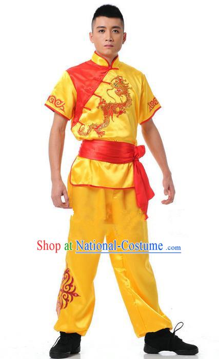 Traditional Chinese Classical Dance Yangge Fan Dance Costume, Folk Dance Drum Dance Uniform Yangko Red Clothing Complete Set for Men