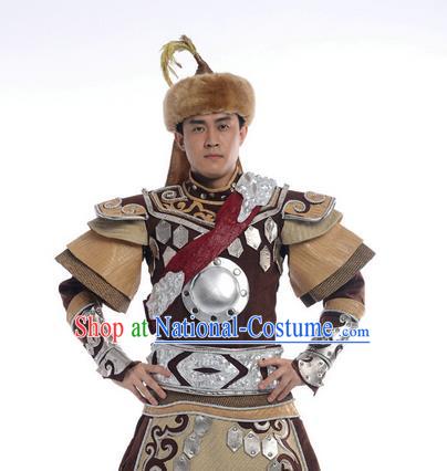 Traditional Chinese Mongol Nationality Dancing Costume, Mongols Folk Dance Ethnic Clothing, Chinese Mongolian Minority Nationality Costume for Men