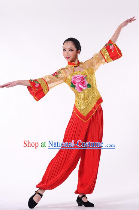 Traditional Chinese Yangge Fan Dancing Costume, Folk Dance Yangko Clothing for Women