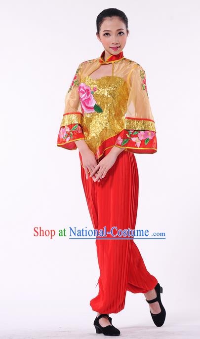 Traditional Chinese Yangge Fan Dancing Costume and Accessories