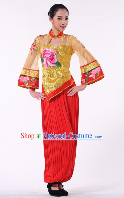 Traditional Chinese Yangge Fan Dancing Costume and Accessories