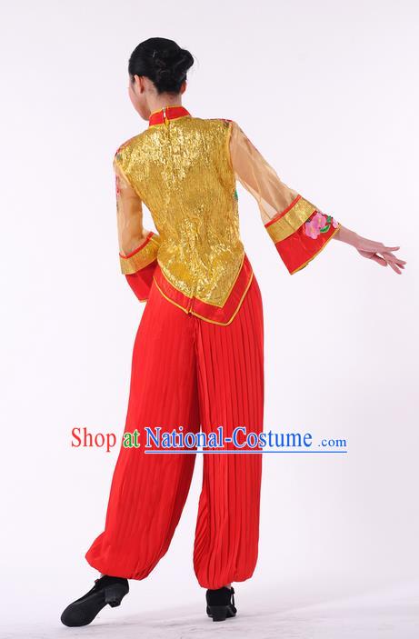 Traditional Chinese Yangge Fan Dancing Costume and Accessories