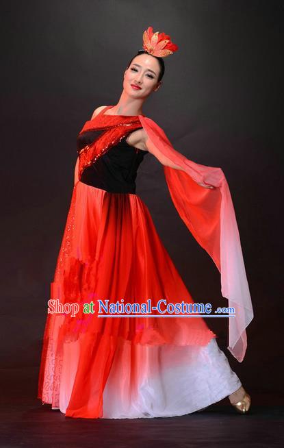 Traditional Chinese Classical Dance Fan Dancing Costume, Folk Dance Opening Dance Dress for Women