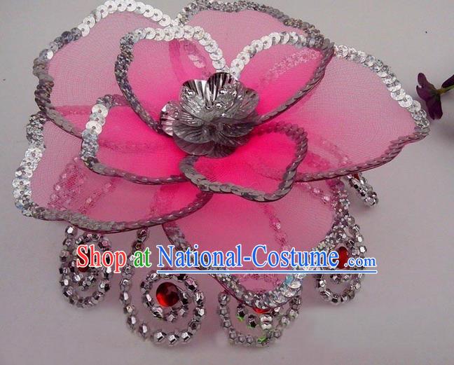 Traditional Chinese Folk Dance Headwear Yangko Hair Accessories, Chinese Classical Dance Pink Flower Headpiece Hair Pin for Women