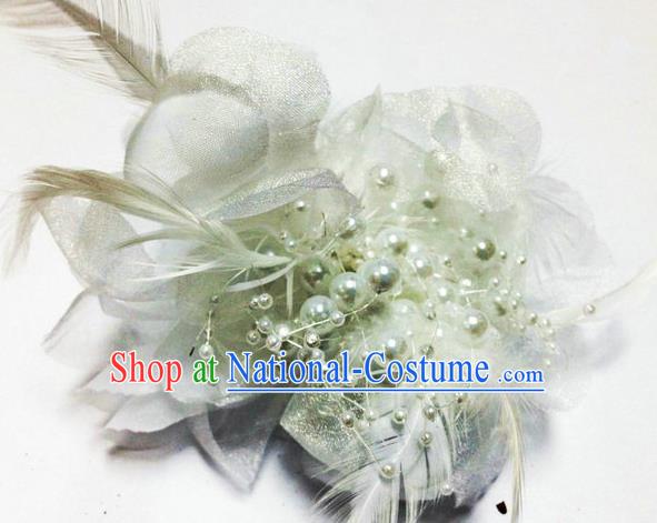 Traditional Chinese Folk Dance Headwear Yangko Hair Accessories, Chinese Classical Dance White Feather Headpiece Hair Pin for Women