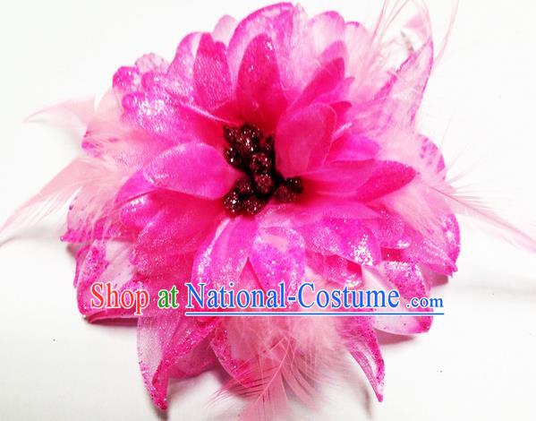 Traditional Chinese Folk Dance Headwear Yangko Hair Accessories, Chinese Classical Dance Pink Peony Flower Headpiece Hair Pin for Women