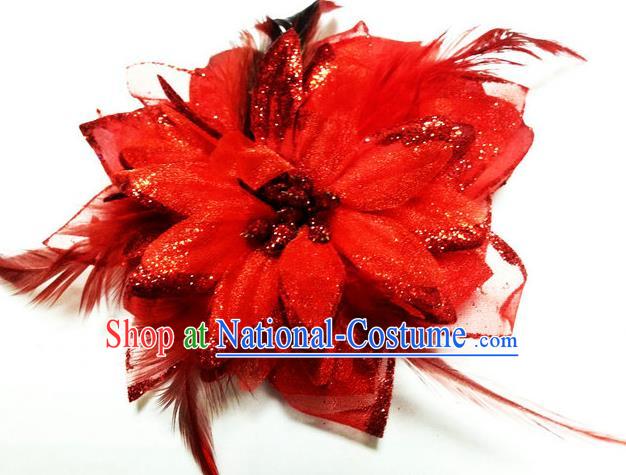 Traditional Chinese Folk Dance Headwear Yangko Hair Accessories, Chinese Classical Dance Red Peony Flower Headpiece Hair Pin for Women