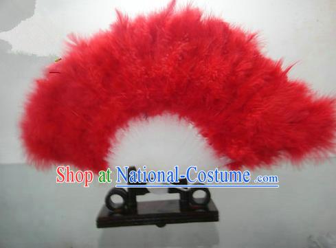 Traditional Chinese Folk Dance Fan, Chinese Classical Dance Red Feather Fans for Women