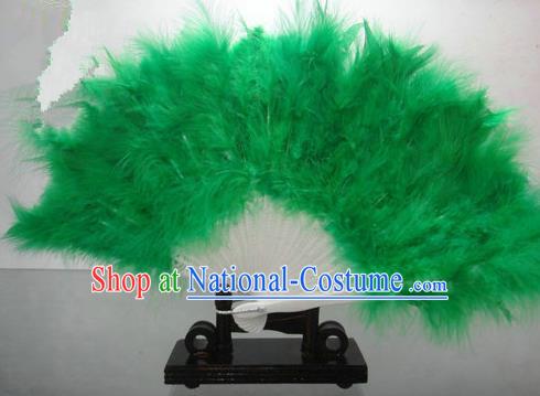 Traditional Chinese Folk Dance Fan, Chinese Classical Dance Green Feather Fans for Women