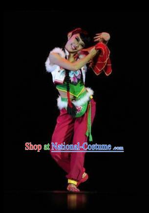 Traditional Chinese Classical Dance Yangge Fan Dancing Costume, Northeast Song-and-dance Duet Uniform Yangko Costume Complete Set for Women