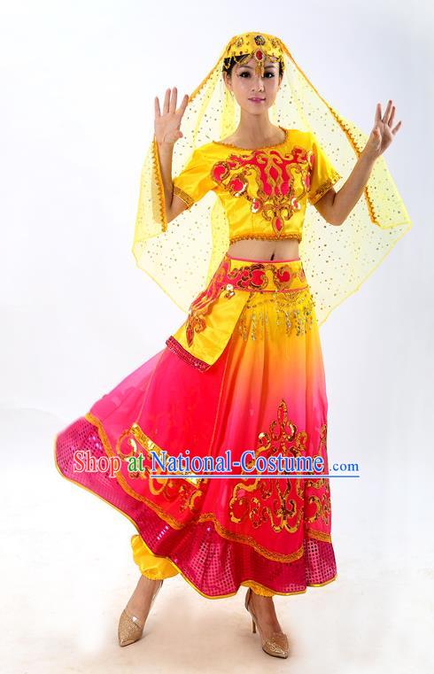 Traditional Chinese Yangge Fan Dancing Costume and Accessories