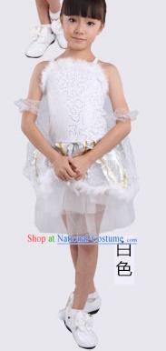 Top Compere Performance Catwalks Costume, Children Chorus Red Dress with Wings, Modern Dance Princess Short White Bubble Dress for Girls Kids