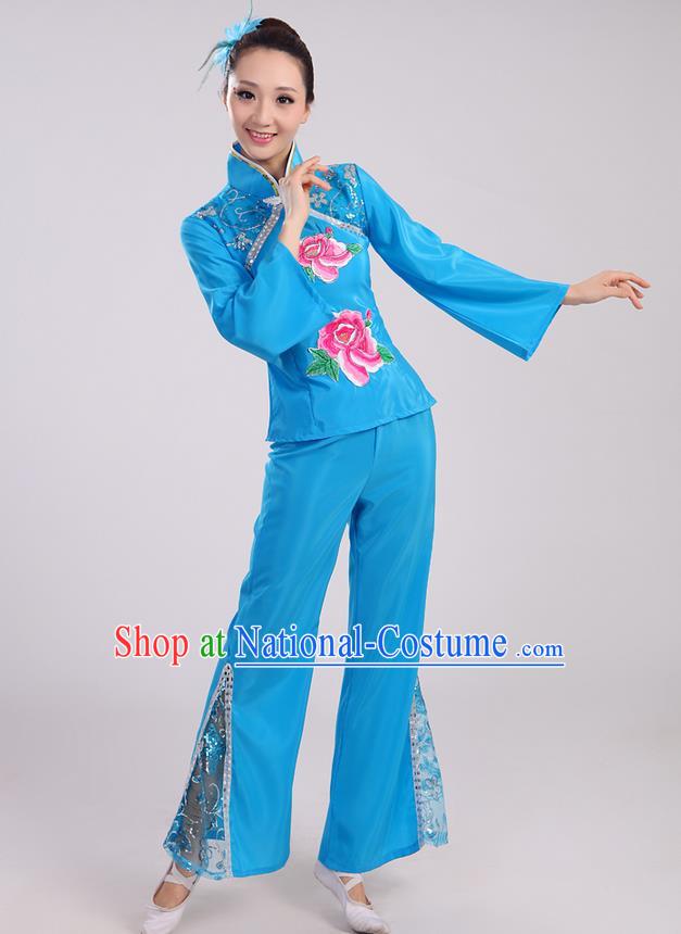 Traditional Chinese Yangge Fan Dancing Costume and Accessories