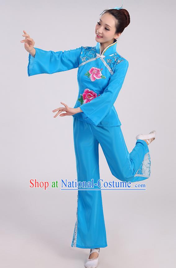 Traditional Chinese Yangge Fan Dancing Costume and Accessories