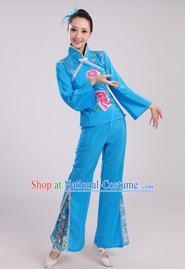 Traditional Chinese Yangge Fan Dancing Costume and Accessories