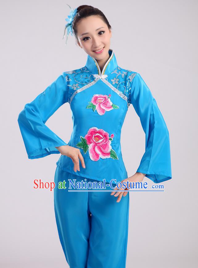 Traditional Chinese Yangge Fan Dancing Costume and Accessories