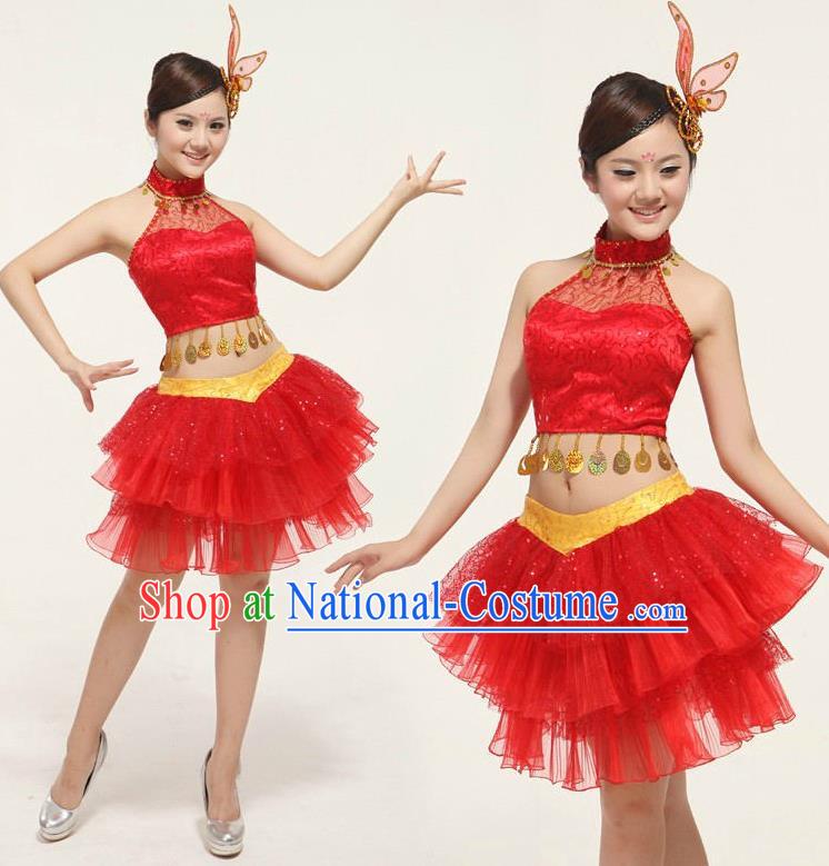 Traditional Chinese Yangge Fan Dancing Costume and Accessories