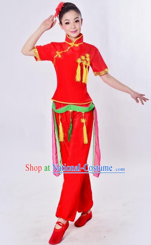 Traditional Chinese Classical Dance Yangge Fan Dance Costume, Folk Dance Drum Dance Uniform Yangko Red Clothing for Women