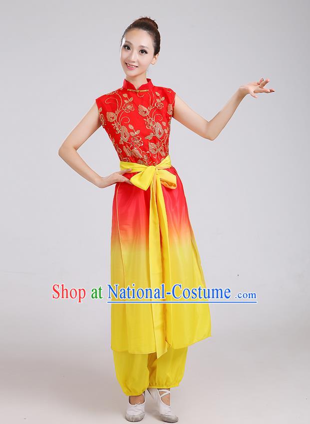 Traditional Chinese Classical Dance Yangge Fan Dance Costume, Folk Dance Drum Dance Uniform Yangko Clothing for Women