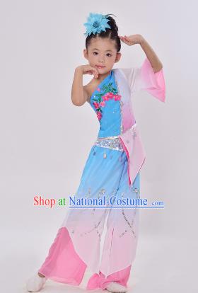 Traditional Chinese Classical Dance Children Yangge Fan Dance Costume, Folk Dance Drum Dance Uniform Yangko Clothing for Kids