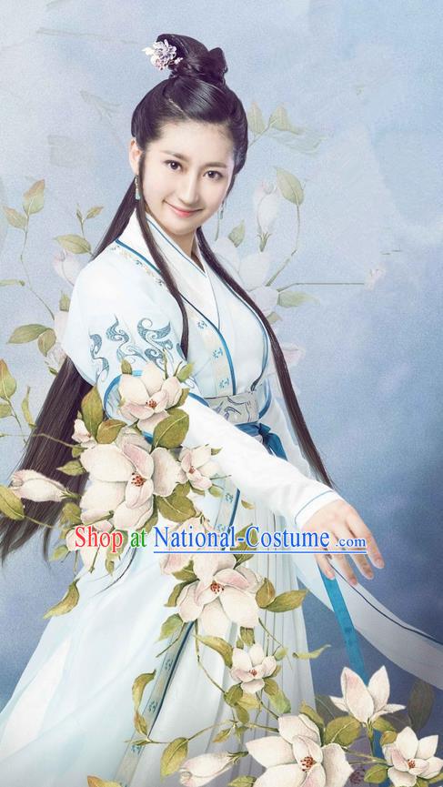 Chinese Teleplay Flower Shabana Flyings Sky Young Lady Embroidered Dress, Traditional Chinese Ancient Song Dynasty Imperial Princess Costume and Headpiece Complete Set for Women