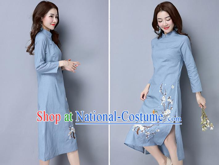 Traditional Ancient Chinese Young Women Cheongsam Dress Republic of China Tangsuit Stand Collar Blouse Dress Tang Suit Clothing for Women