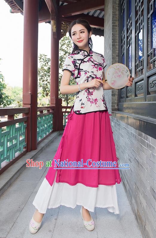 Traditional Ancient Chinese Young Women Cheongsam Dress Republic of China Tangsuit Stand Collar Blouse Dress Tang Suit Clothing for Women