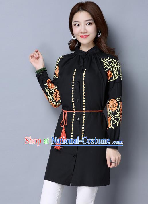 Traditional Chinese National Costume, Elegant Hanfu Dipdye Black Shirt, China Tang Suit Republic of China Chirpaur Blouse Cheong-sam Upper Outer Garment Qipao Shirts Clothing for Women