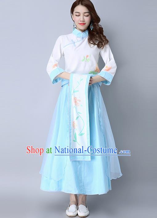 Traditional Ancient Chinese Young Women Cheongsam Dress Republic of China Tangsuit Stand Collar Blouse Dress Tang Suit Clothing for Women