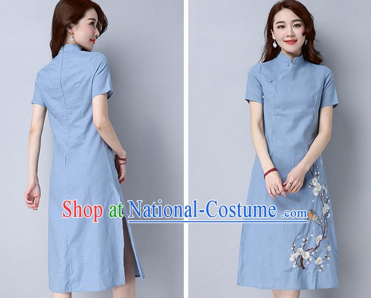 Traditional Ancient Chinese Young Women Cheongsam Dress Republic of China Tangsuit Stand Collar Blouse Dress Tang Suit Clothing for Women