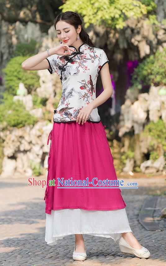 Traditional Ancient Chinese National Pleated Skirt Costume, Elegant Hanfu Chiffon Pink Long Dress, China Tang Suit National Minority Bust Skirt for Women