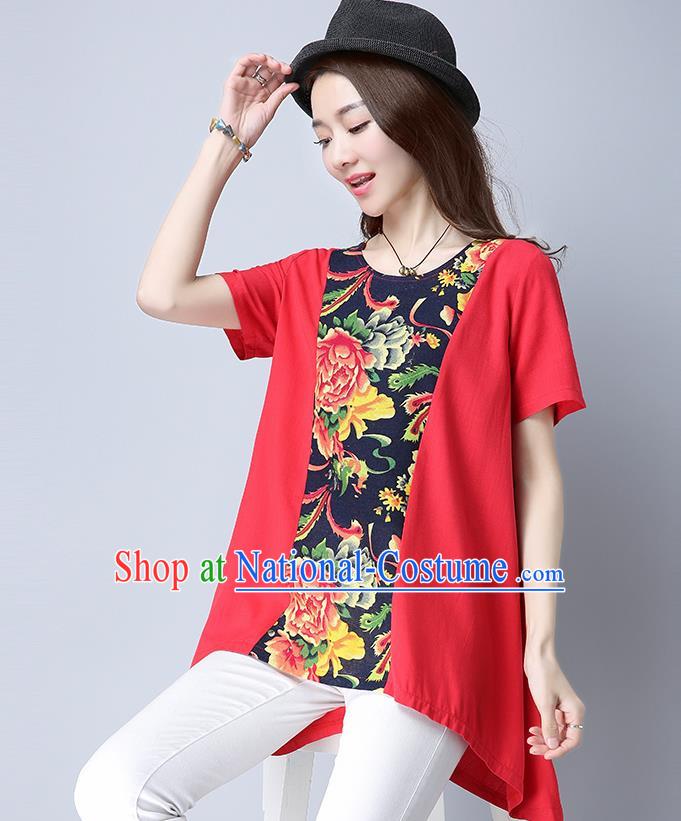 Traditional Chinese National Costume, Elegant Hanfu Patch Red Blouses, China Tang Suit Republic of China Chirpaur Blouse Cheong-sam Upper Outer Garment Qipao Shirts Clothing for Women