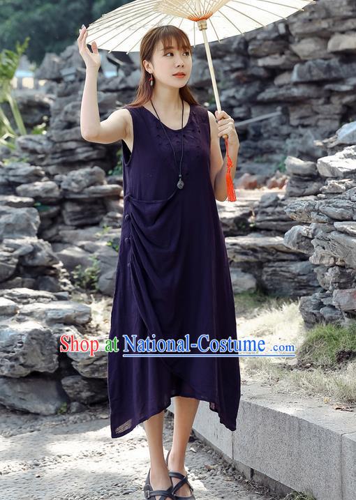 Traditional Ancient Chinese National Costume, Elegant Hanfu Qipao Linen Purple Dress, China Tang Suit Cheongsam Upper Outer Garment Elegant Dress Clothing for Women