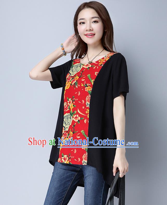 Traditional Chinese National Costume, Elegant Hanfu Patch Black Blouses, China Tang Suit Republic of China Chirpaur Blouse Cheong-sam Upper Outer Garment Qipao Shirts Clothing for Women