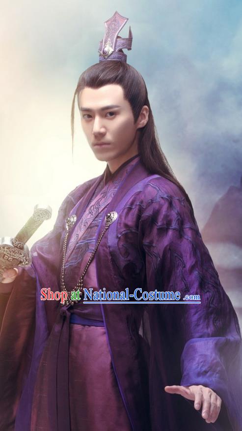 Traditional Ancient Chinese Elegant Swordsman Costume, Chinese Jiang hu Nobility Childe Dress, Cosplay Chinese Television Drama Jade Dynasty Qing Yun Faction KIawaler Hanfu Clothing for Men