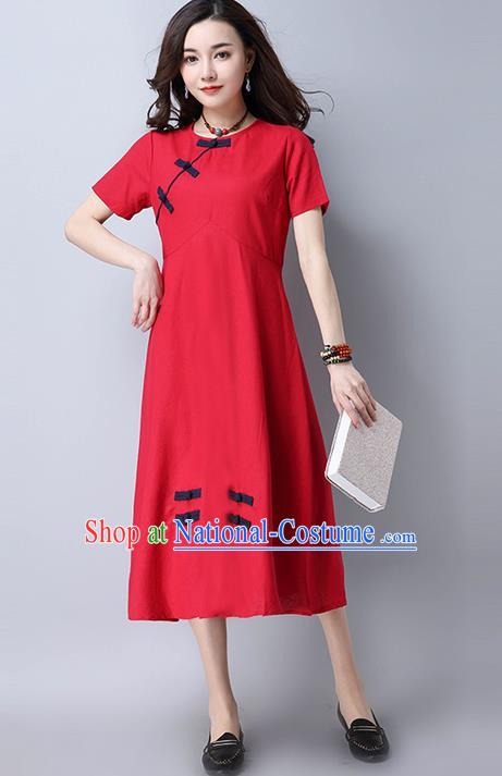 Traditional Ancient Chinese National Costume, Elegant Hanfu Mandarin Qipao Slant Opening Red Dress, China Tang Suit Chirpaur Republic of China Cheongsam Upper Outer Garment Elegant Dress Clothing for Women