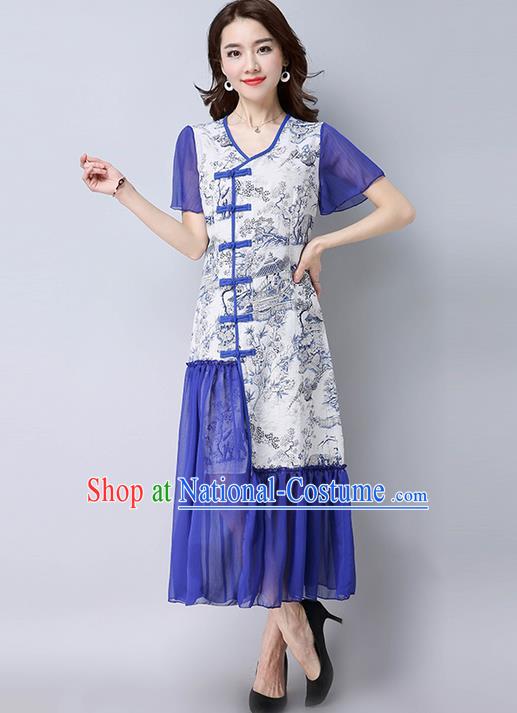 Traditional Ancient Chinese Young Women Cheongsam Dress Republic of China Tangsuit Stand Collar Blouse Dress Tang Suit Clothing for Women